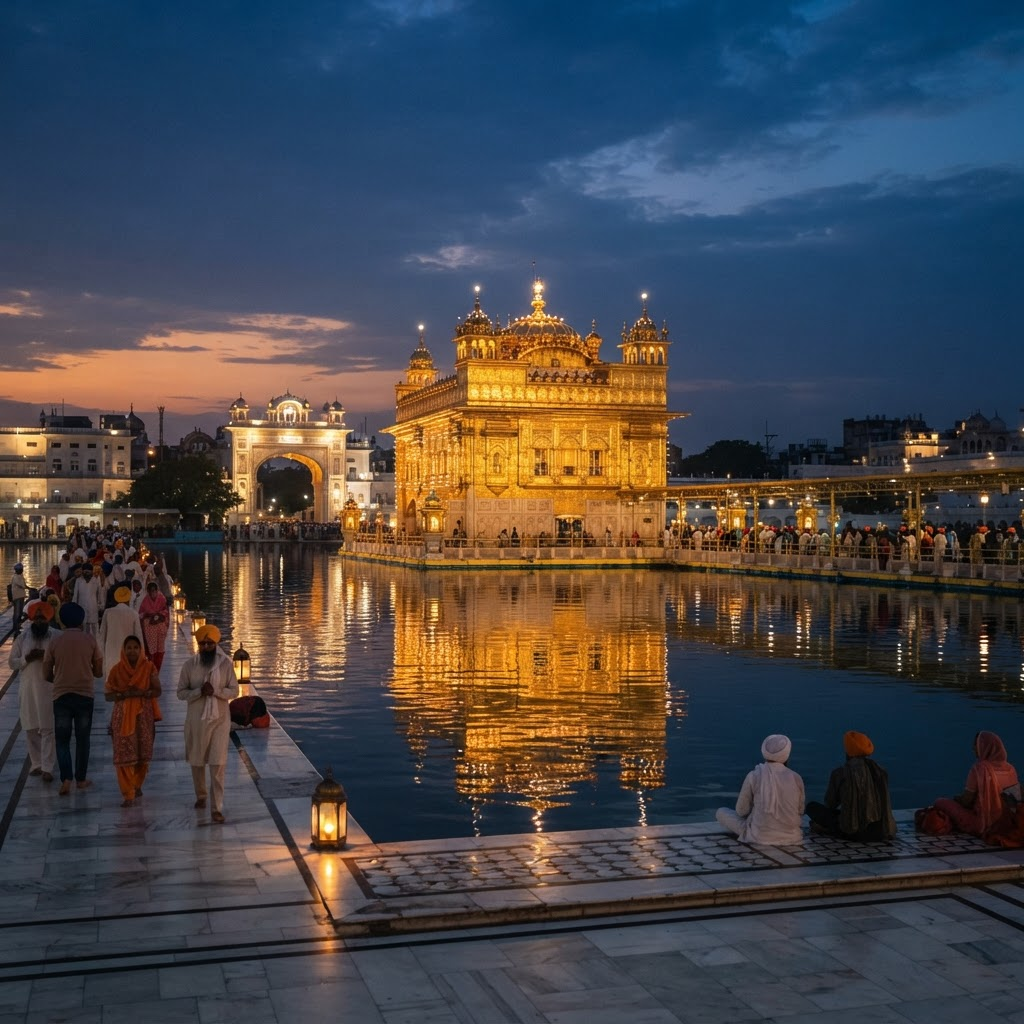 The Golden Temple in Amritsar at dusk